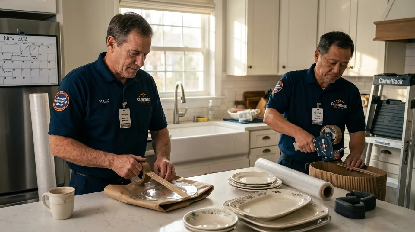 Professional crew packing kitchen dishware in Pandora, OH